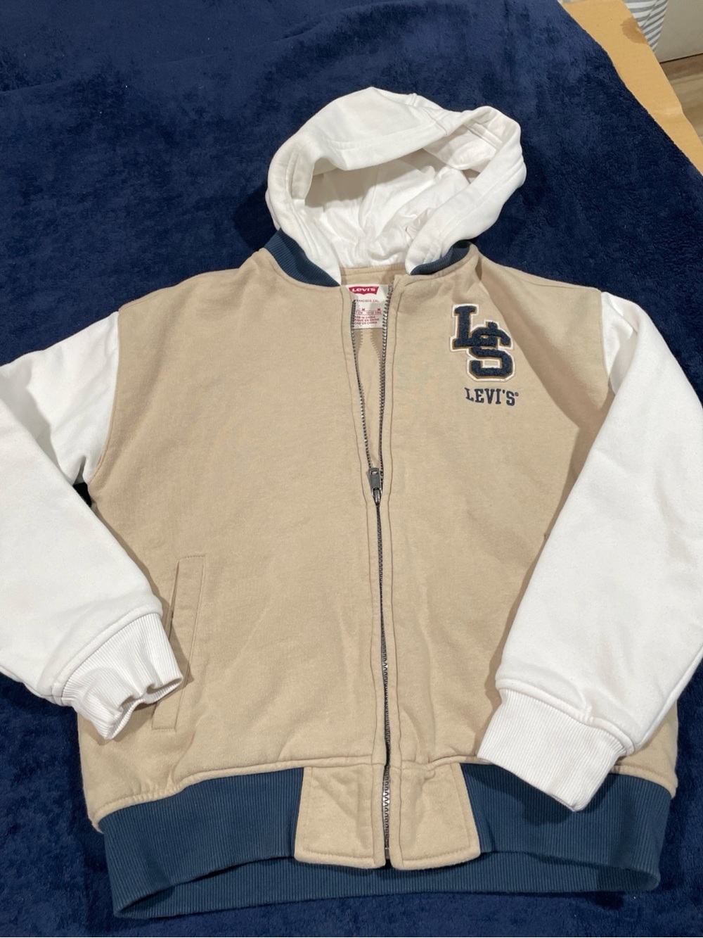 Levi's Kids Beige, White & Navy Hooded Zip Sweatshirt